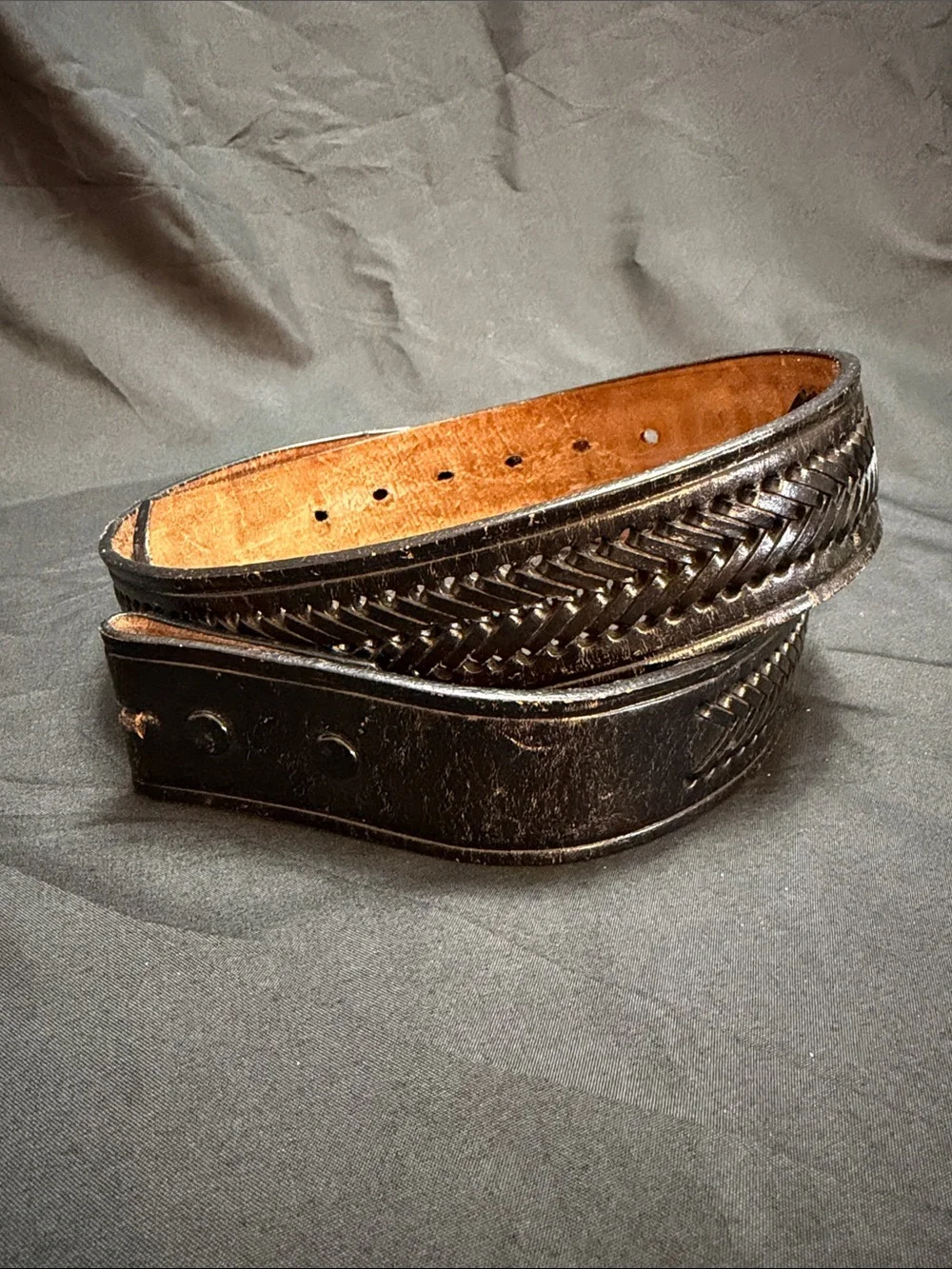 Vintage Black Braided Leather Men’s Belt 36